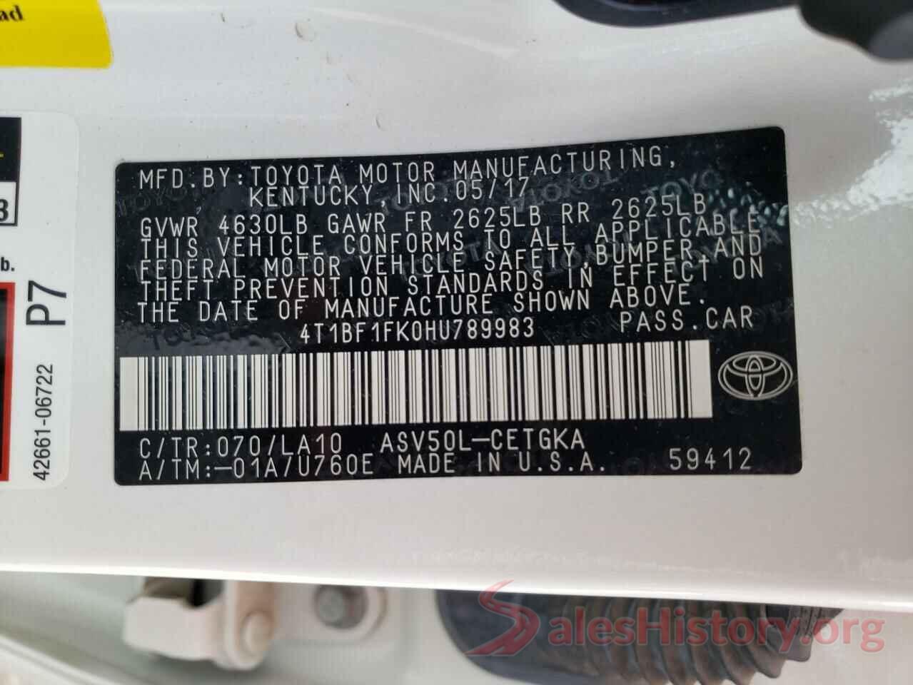 4T1BF1FK0HU789983 2017 TOYOTA CAMRY