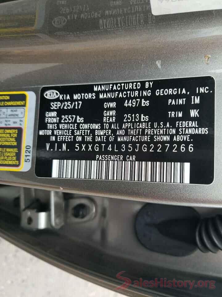 5XXGT4L35JG227266 2018 KIA OPTIMA