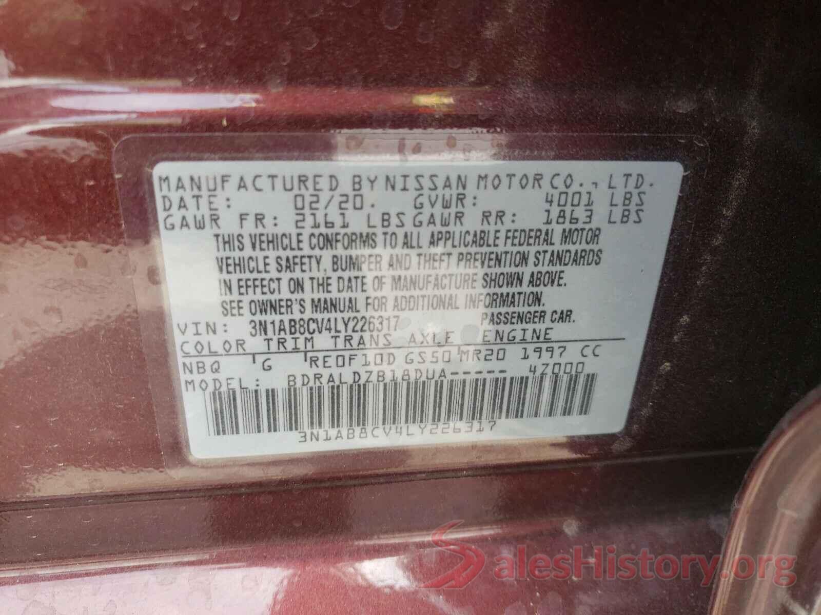 3N1AB8CV4LY226317 2020 NISSAN SENTRA