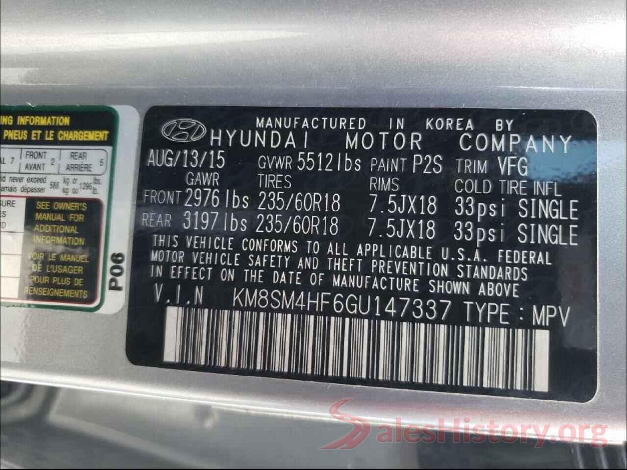 KM8SM4HF6GU147337 2016 HYUNDAI SANTA FE