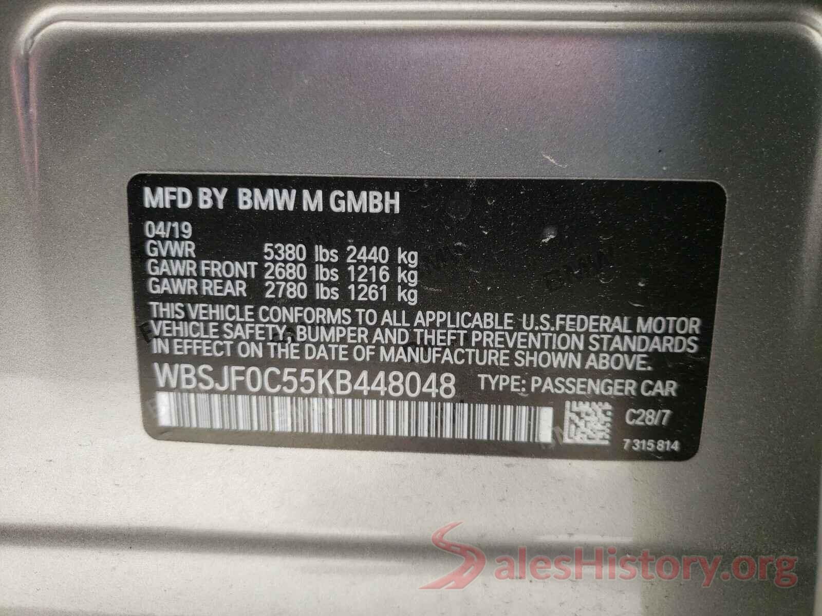 WBSJF0C55KB448048 2019 BMW M5