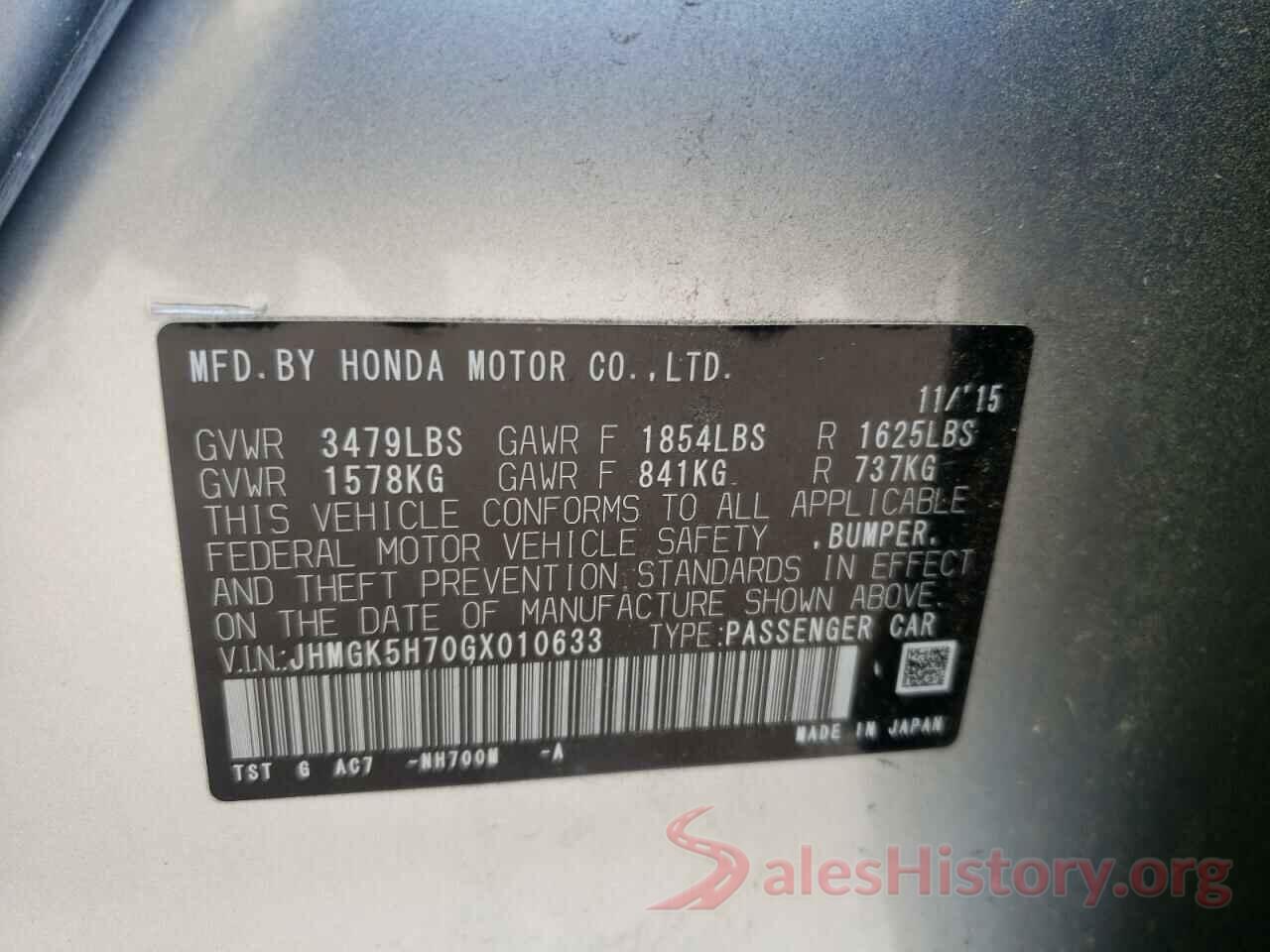 JHMGK5H70GX010633 2016 HONDA FIT