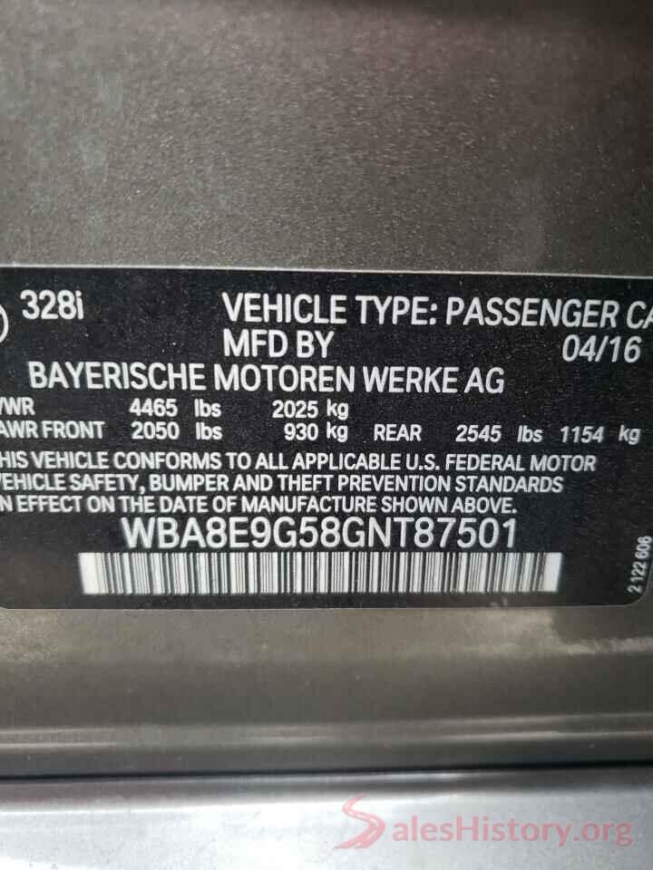 WBA8E9G58GNT87501 2016 BMW 3 SERIES