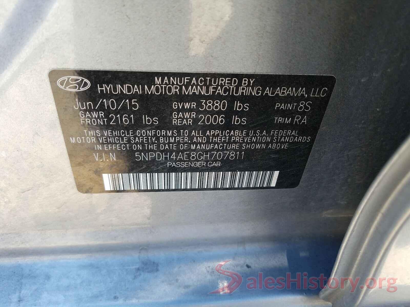 5NPDH4AE8GH707811 2016 HYUNDAI ELANTRA