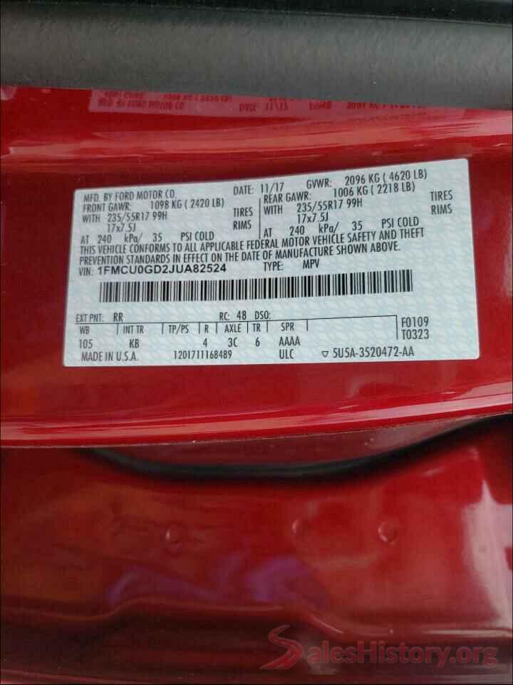 1FMCU0GD2JUA82524 2018 FORD ESCAPE