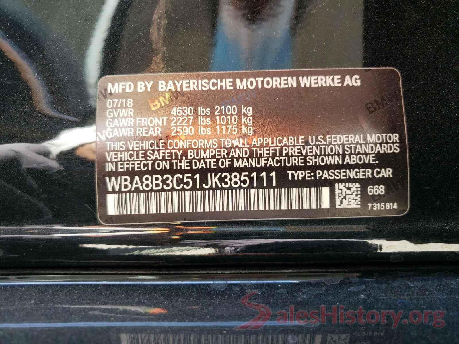 WBA8B3C51JK385111 2018 BMW 3 SERIES