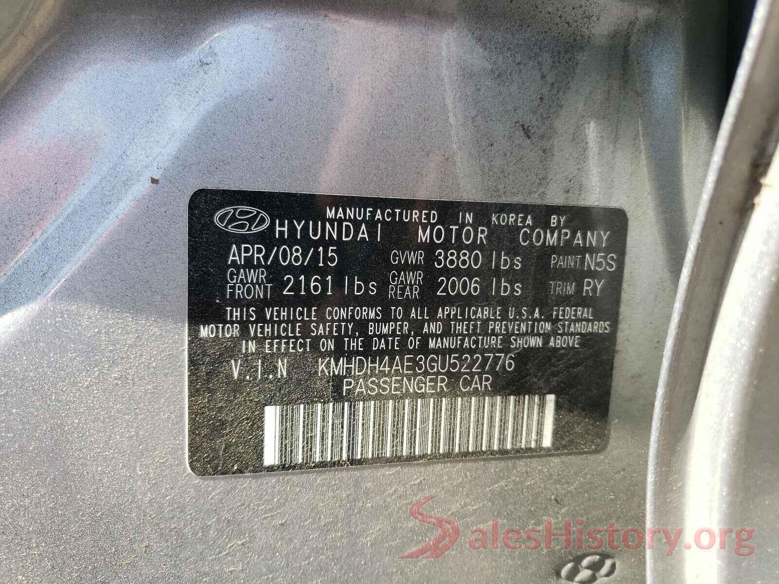 KMHDH4AE3GU522776 2016 HYUNDAI ELANTRA