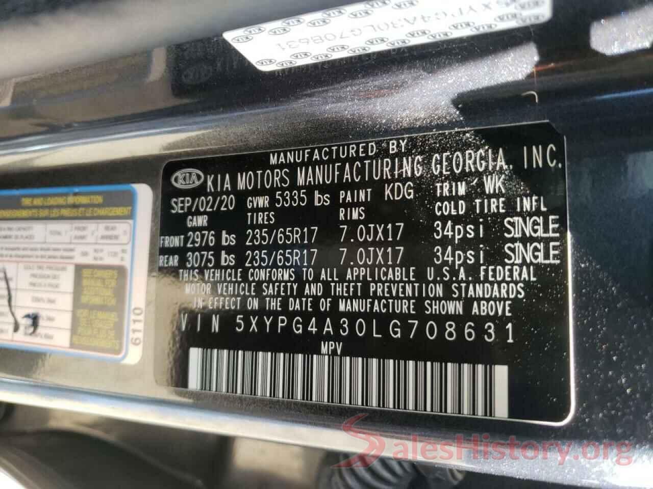 5XYPG4A30LG708631 2020 KIA SORENTO