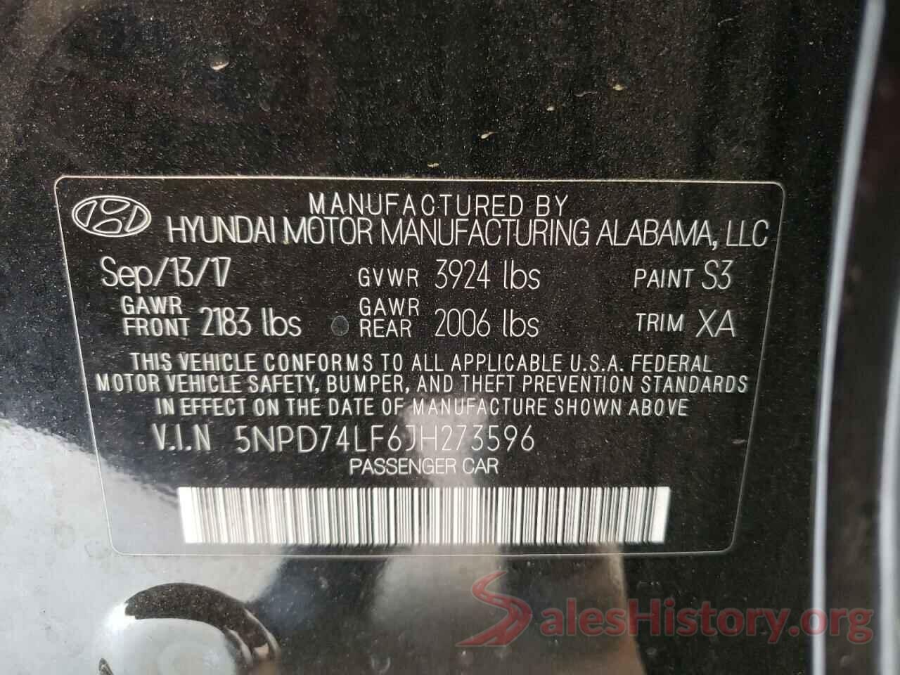 5NPD74LF6JH273596 2018 HYUNDAI ELANTRA