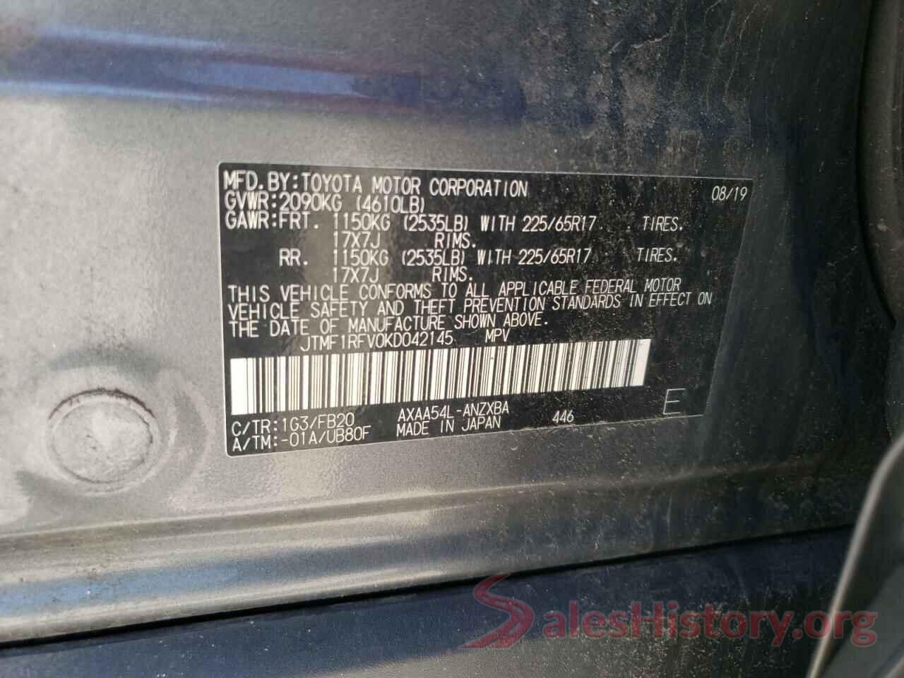 JTMF1RFV0KD042145 2019 TOYOTA RAV4