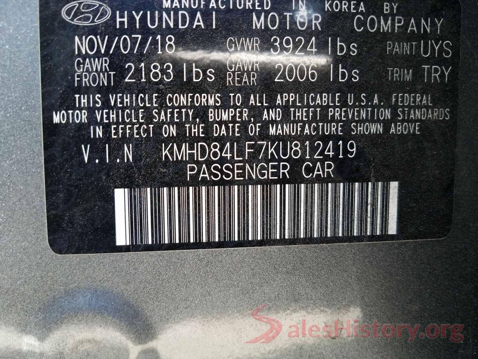 KMHD84LF7KU812419 2019 HYUNDAI ELANTRA