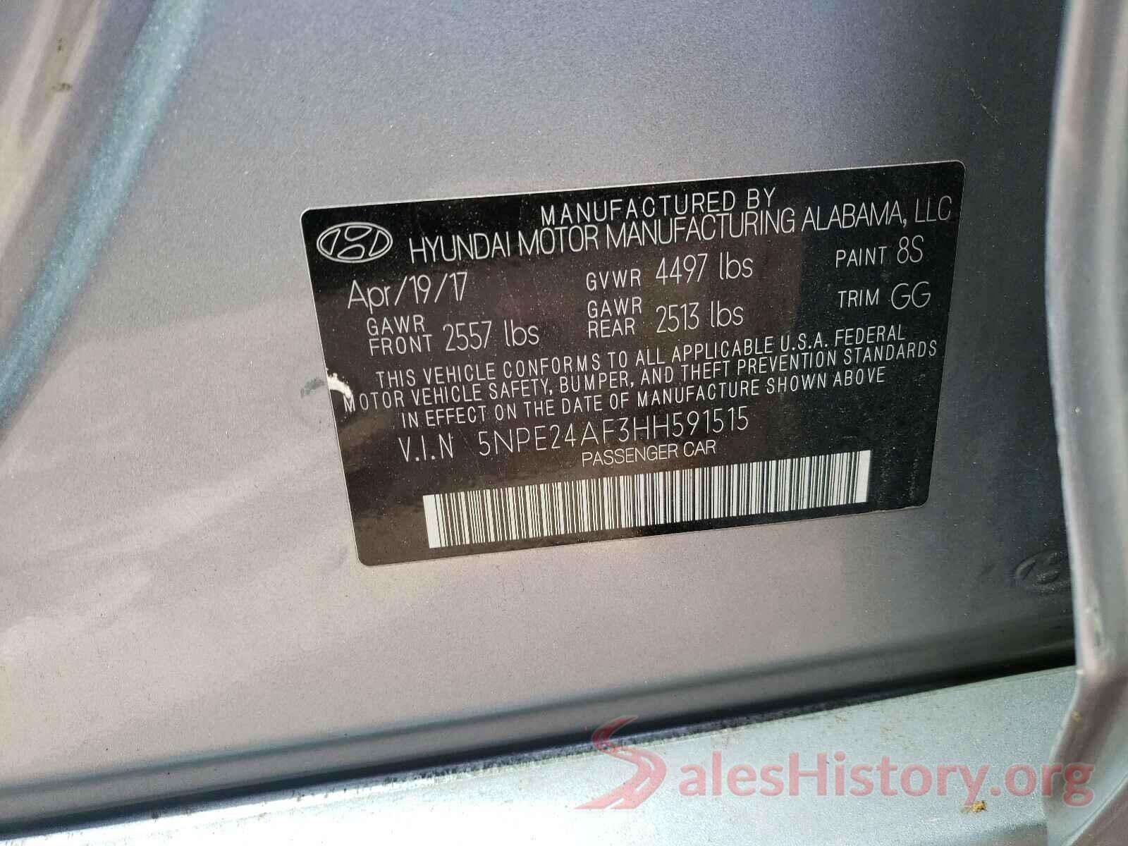 5NPE24AF3HH591515 2017 HYUNDAI SONATA