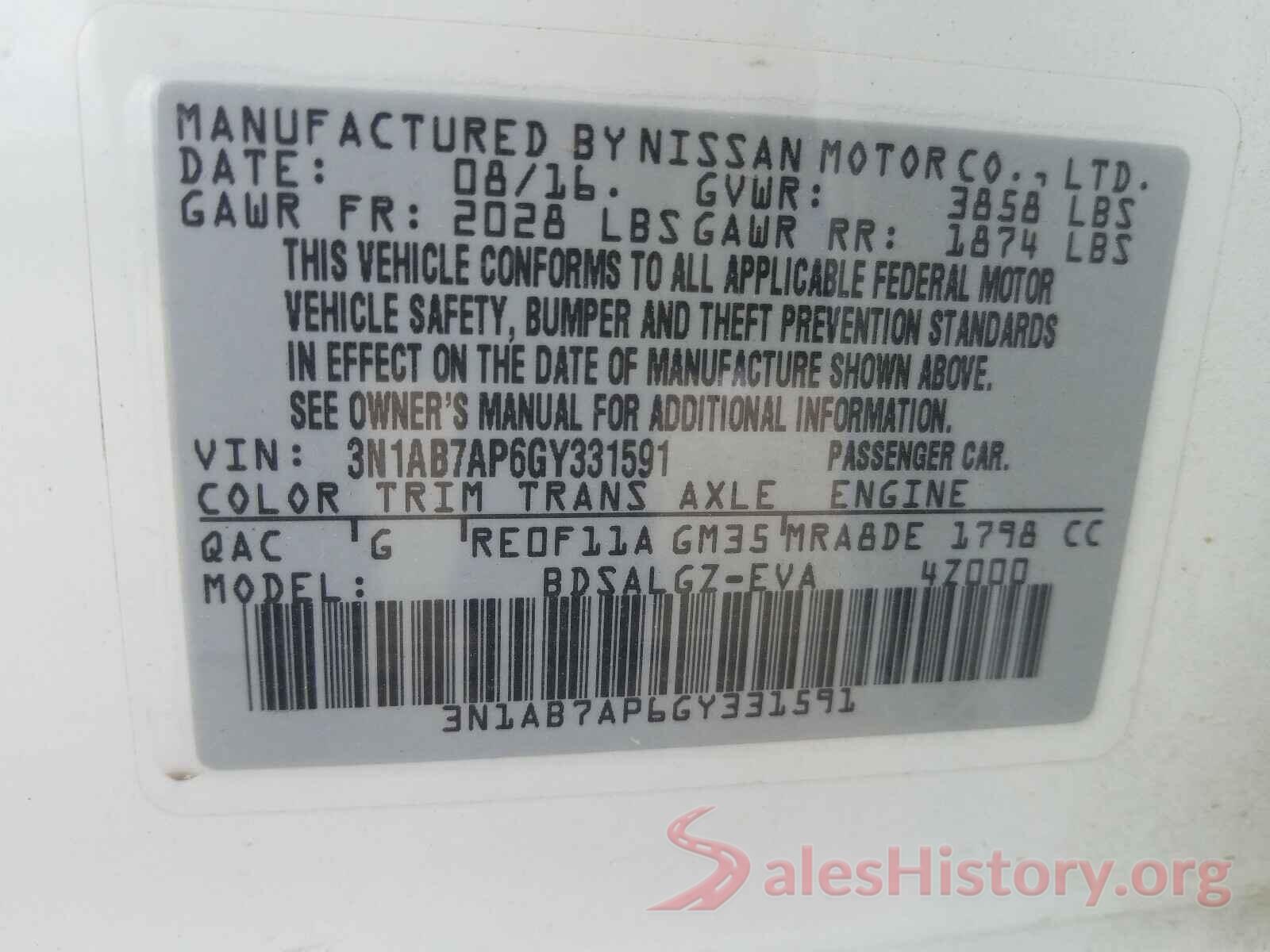 3N1AB7AP6GY331591 2016 NISSAN SENTRA