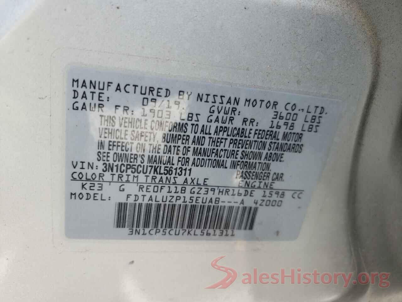 3N1CP5CU7KL561311 2019 NISSAN KICKS