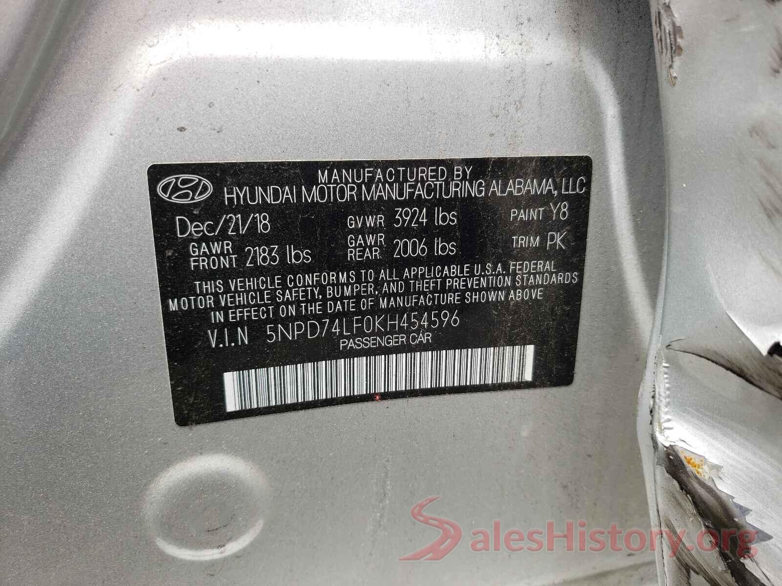 5NPD74LF0KH454596 2019 HYUNDAI ELANTRA