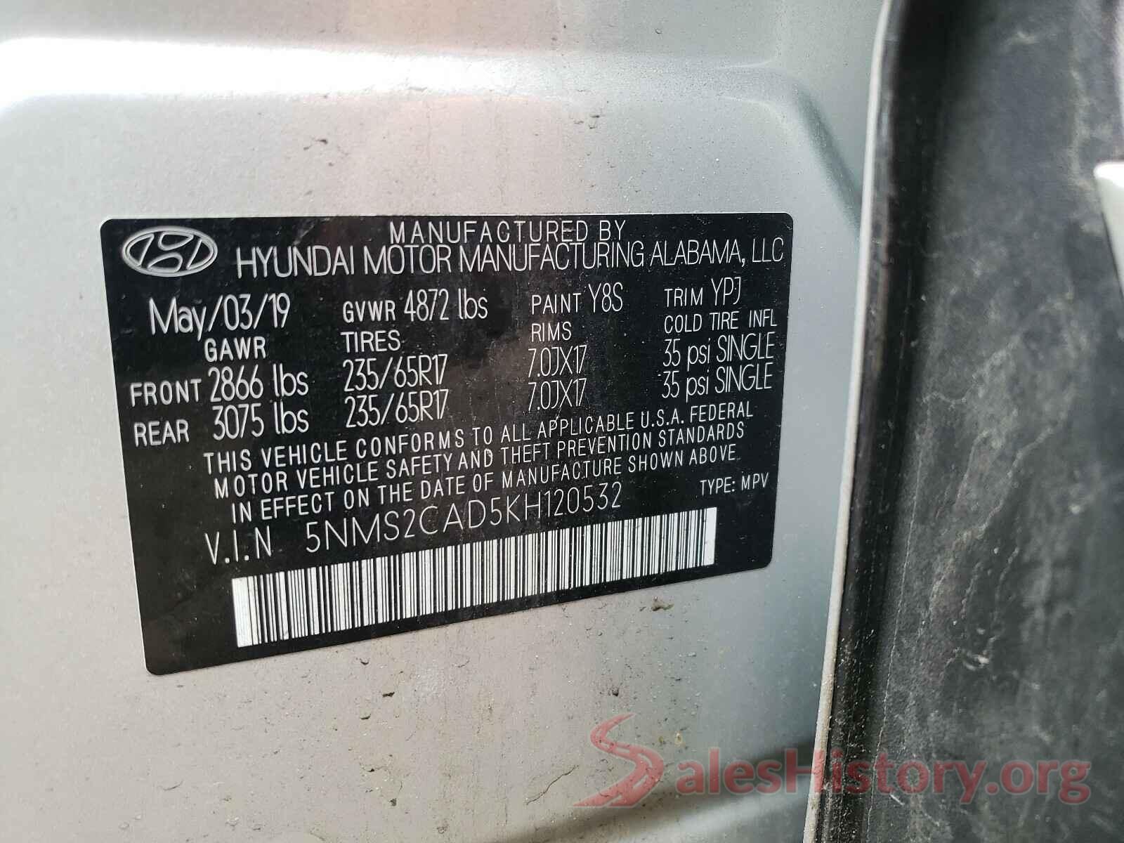 5NMS2CAD5KH120532 2019 HYUNDAI SANTA FE