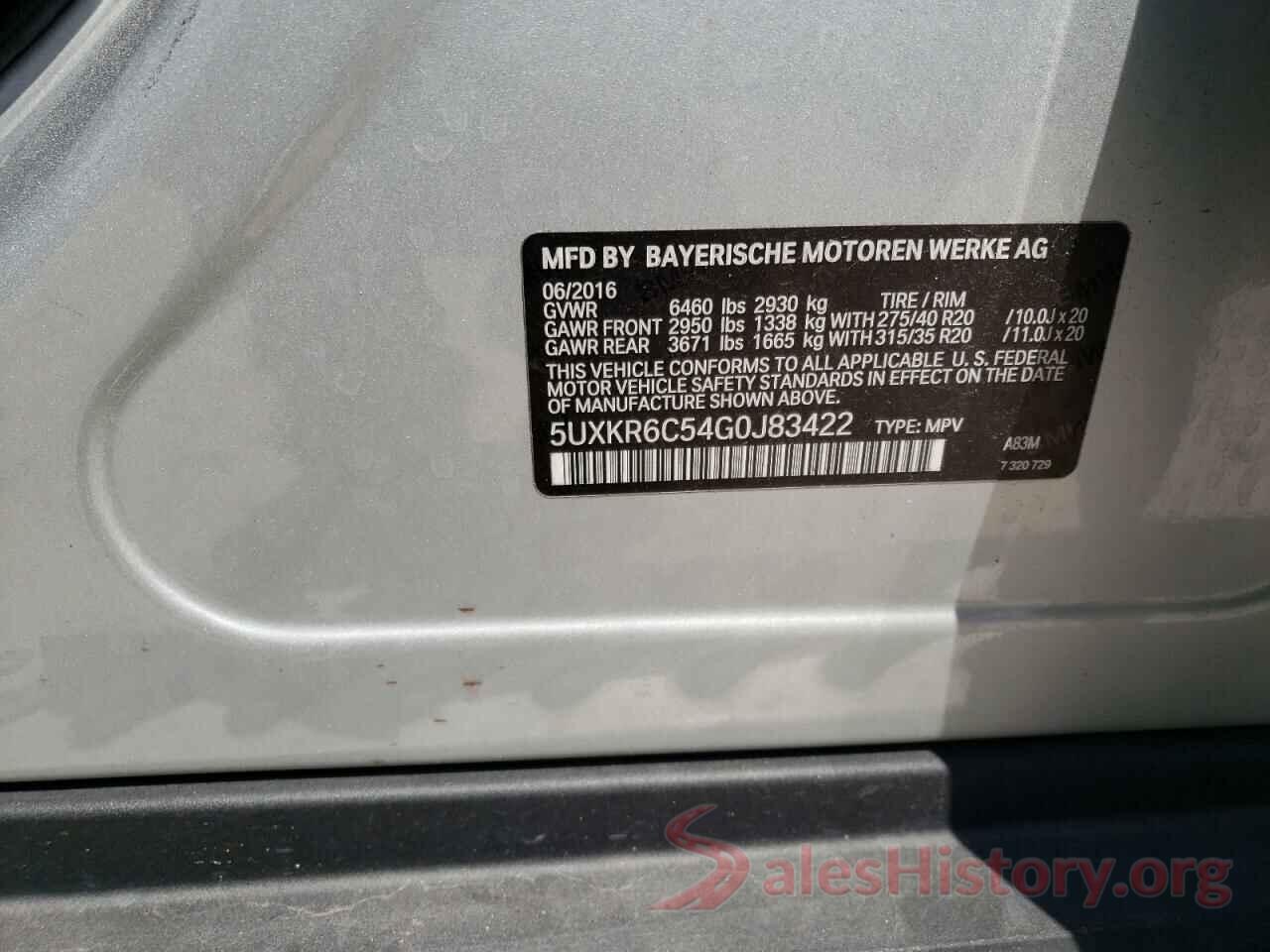 5UXKR6C54G0J83422 2016 BMW X5