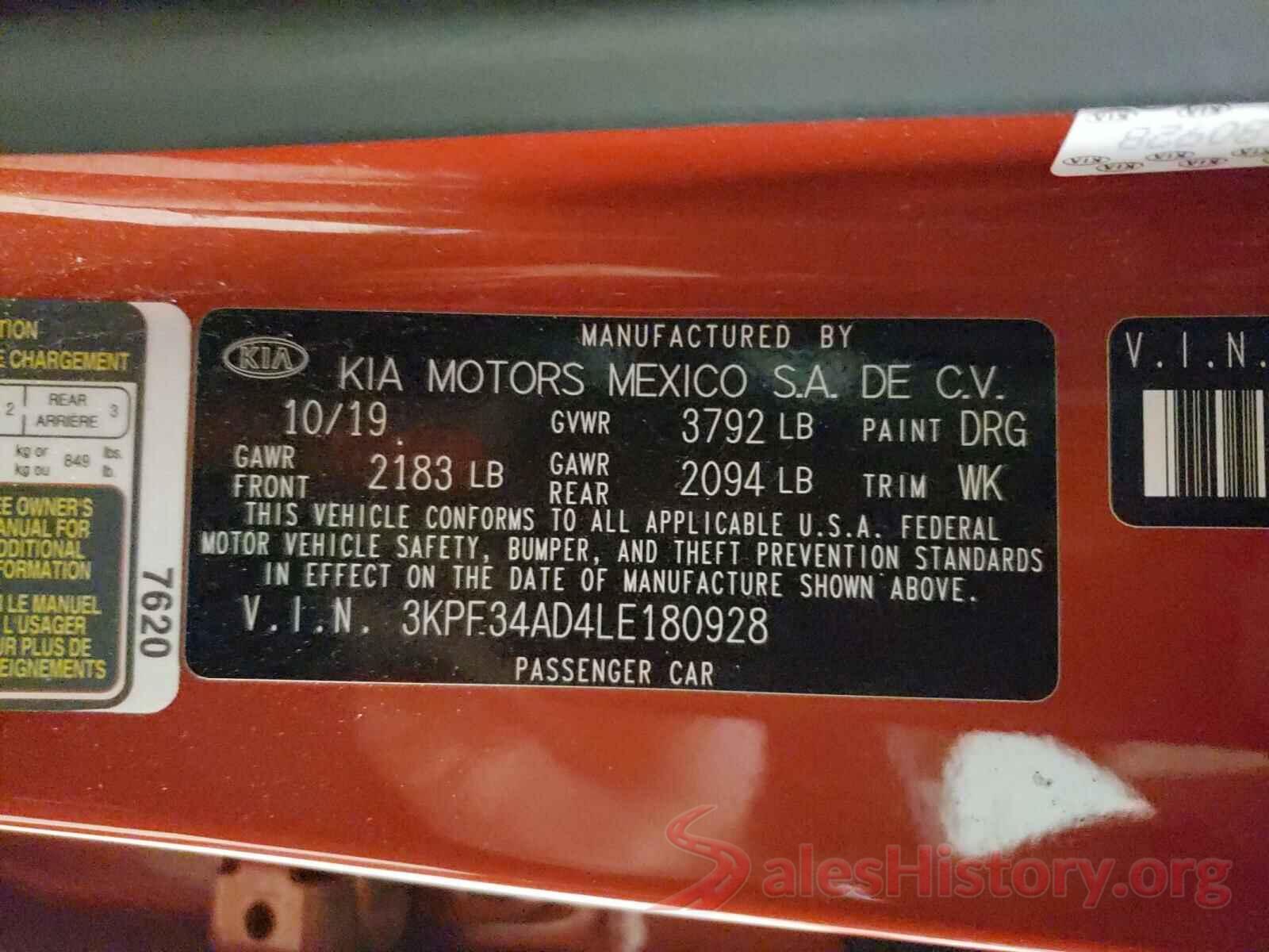 3KPF34AD4LE180928 2020 KIA FORTE