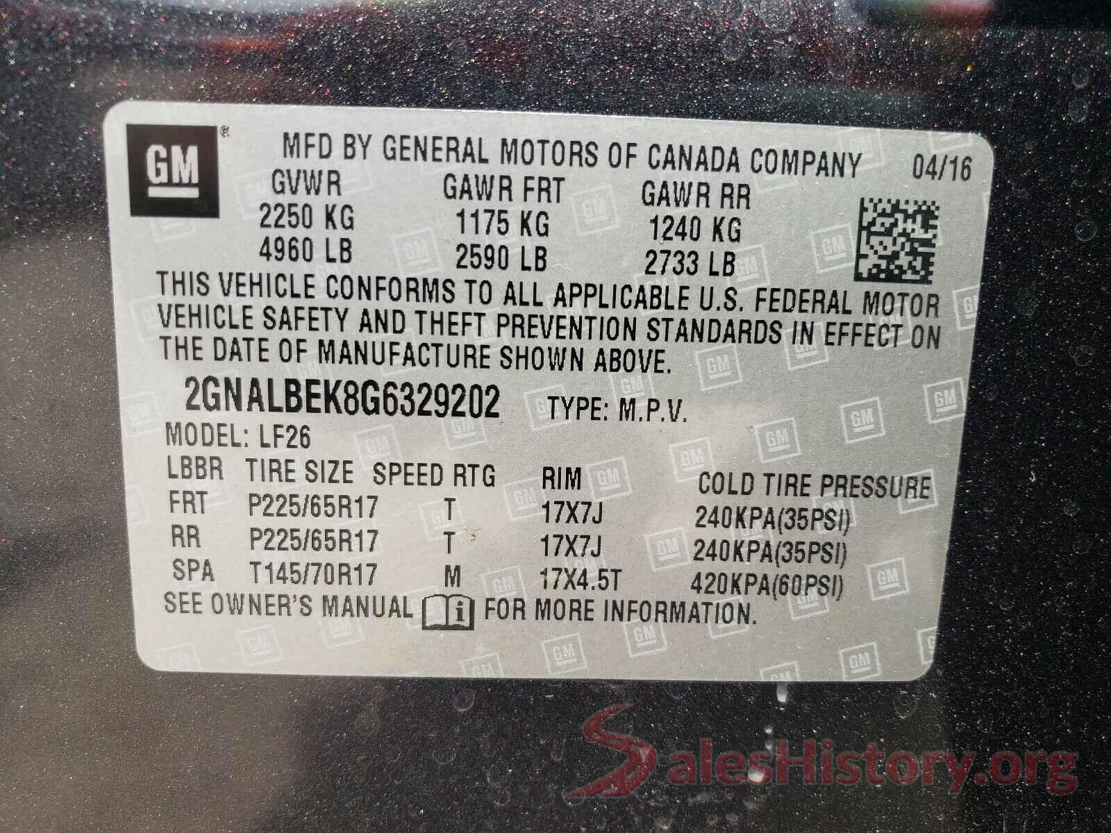 2GNALBEK8G6329202 2016 CHEVROLET EQUINOX