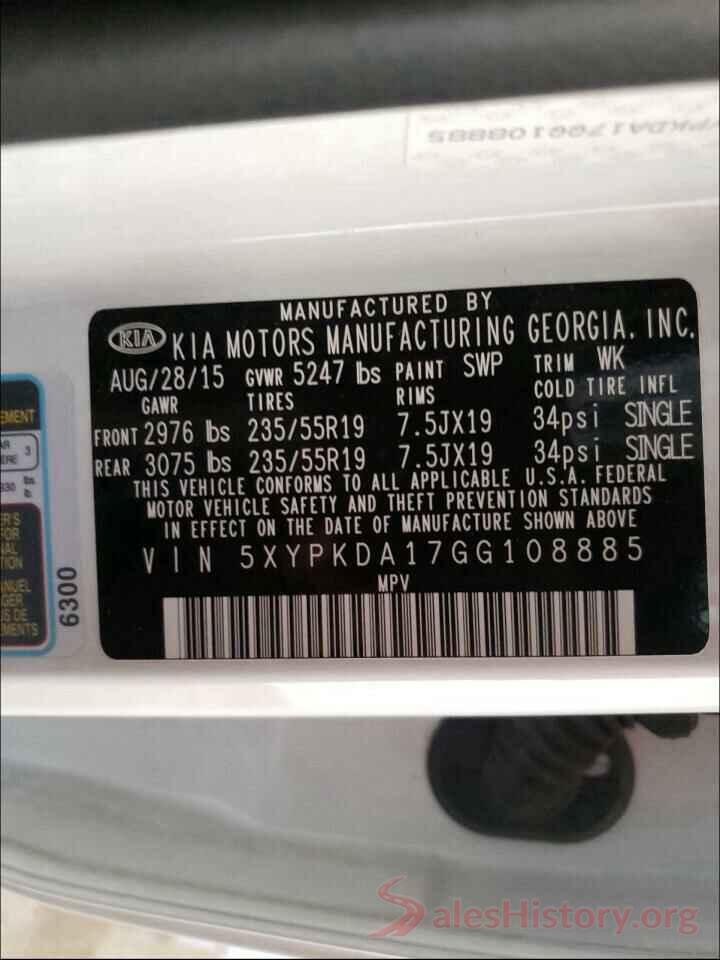 5XYPKDA17GG108885 2016 KIA SORENTO