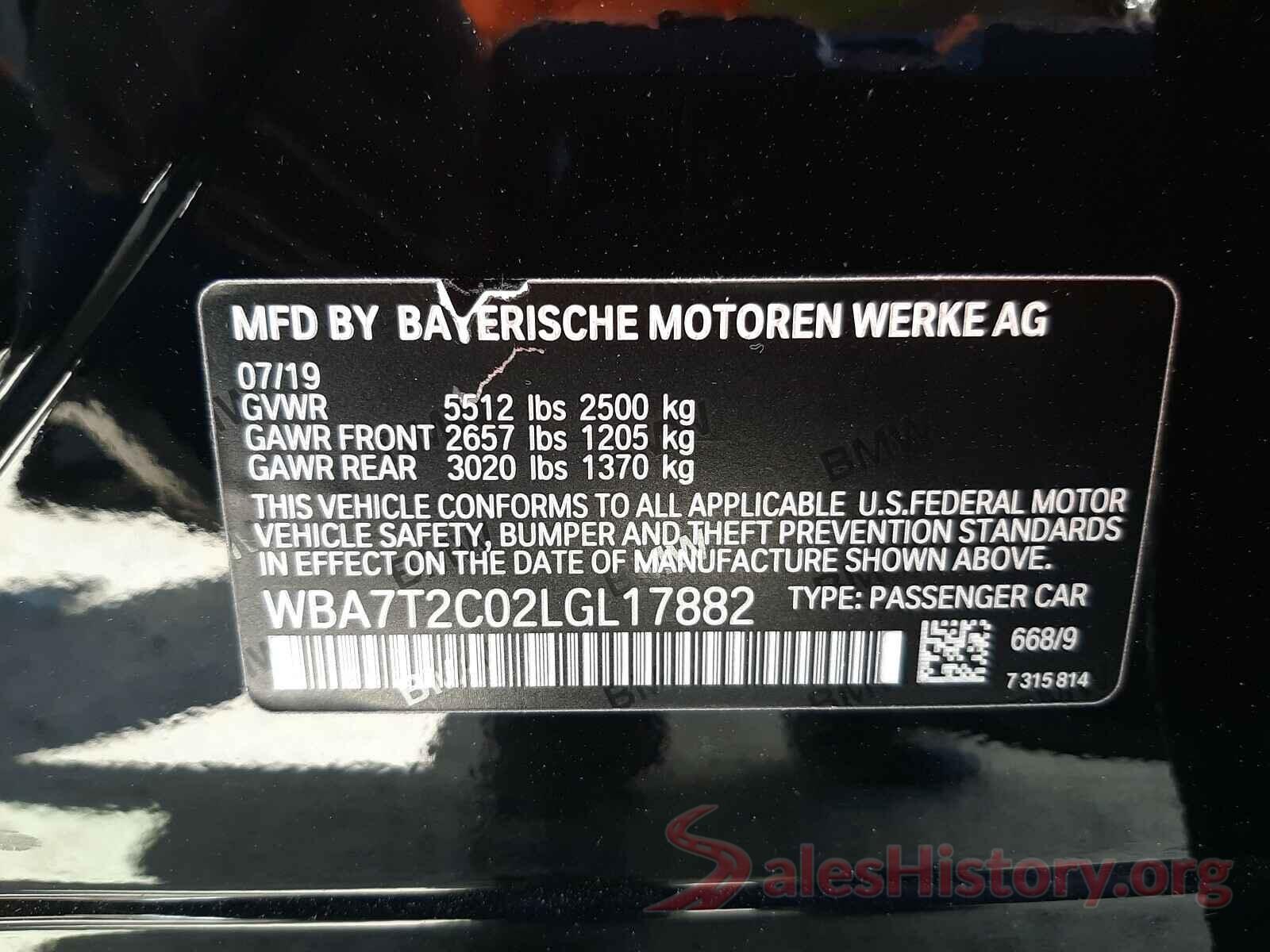 WBA7T2C02LGL17882 2020 BMW 7 SERIES