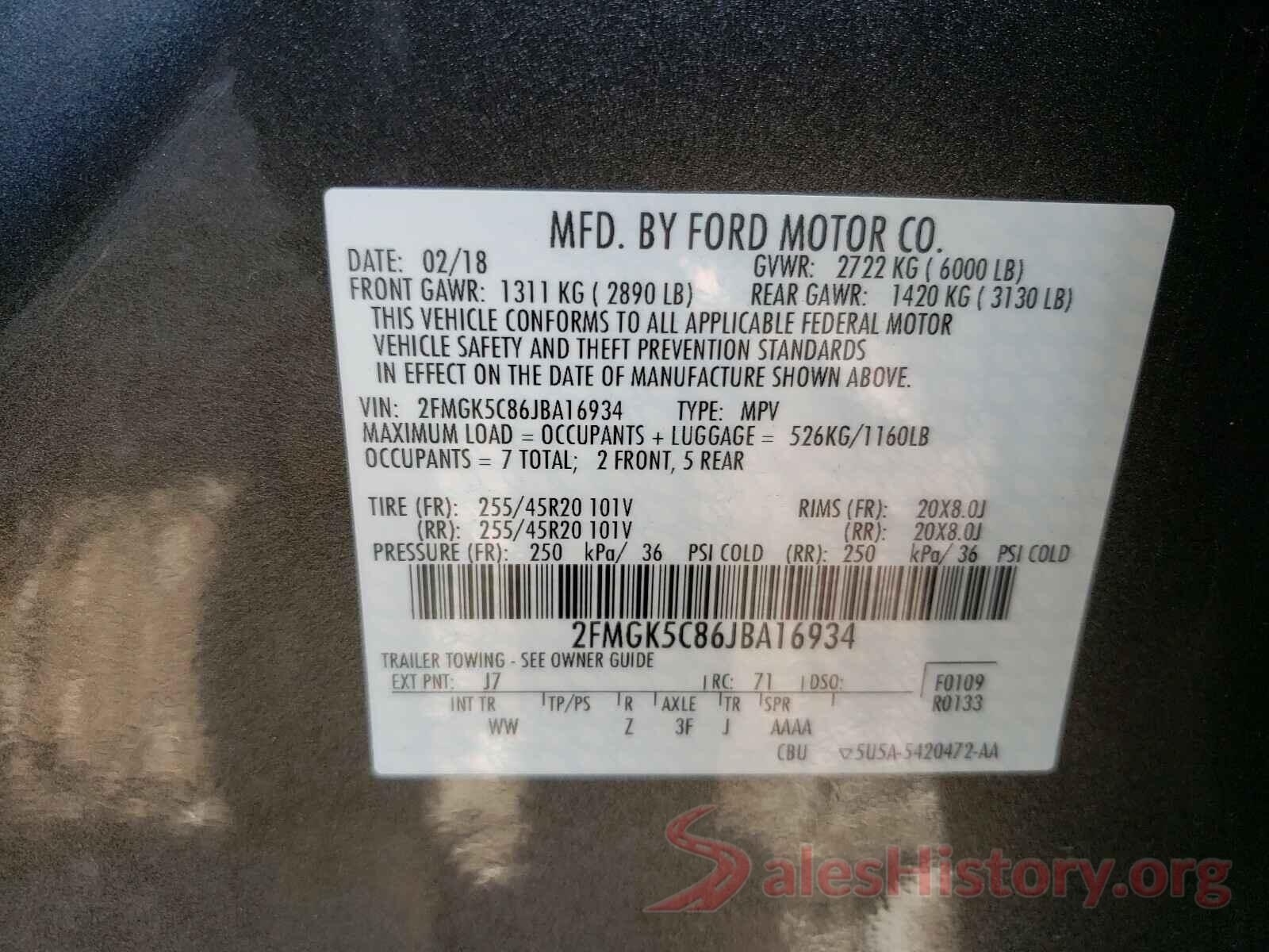 2FMGK5C86JBA16934 2018 FORD FLEX