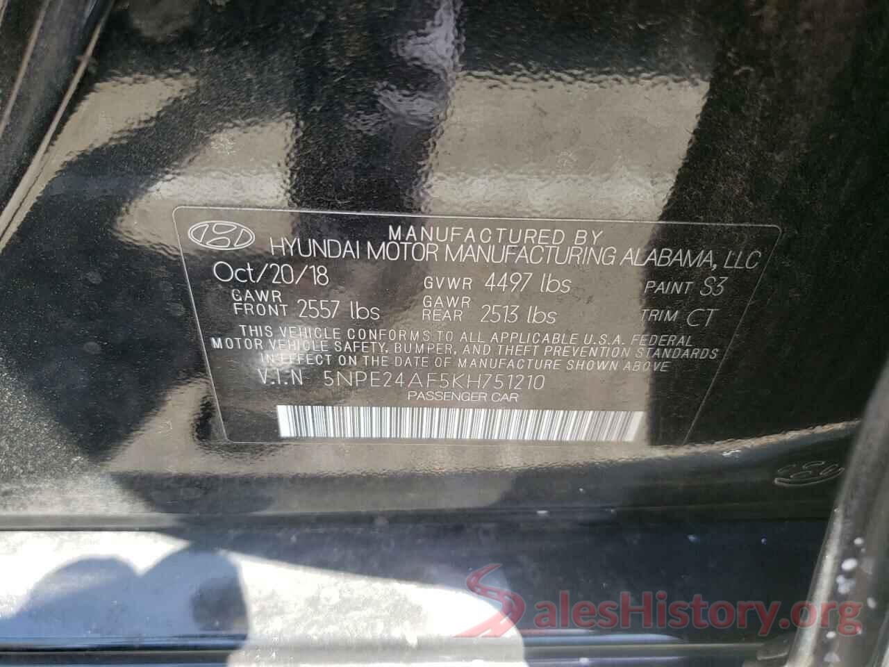 5NPE24AF5KH751210 2019 HYUNDAI SONATA