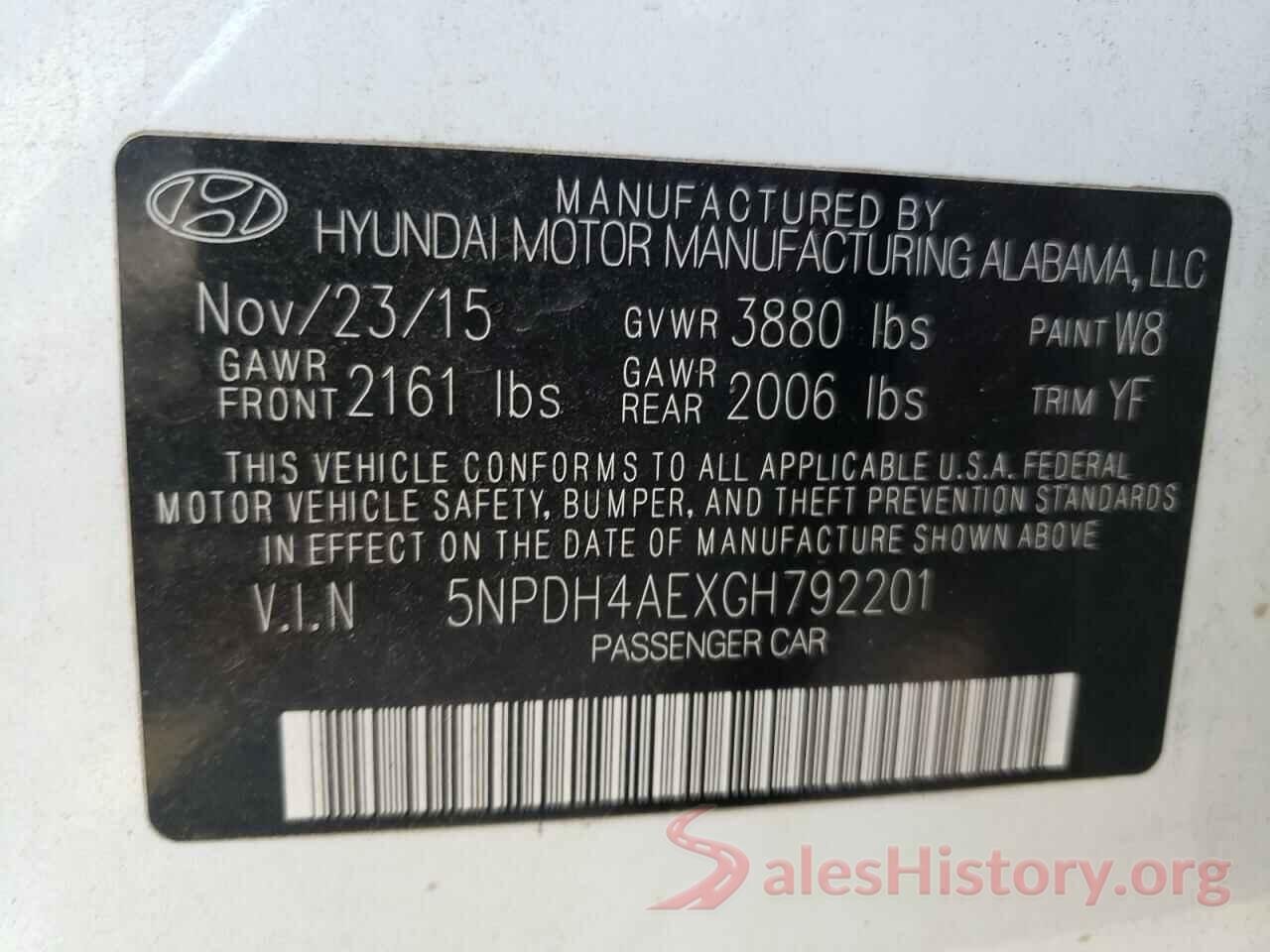 5NPDH4AEXGH792201 2016 HYUNDAI ELANTRA