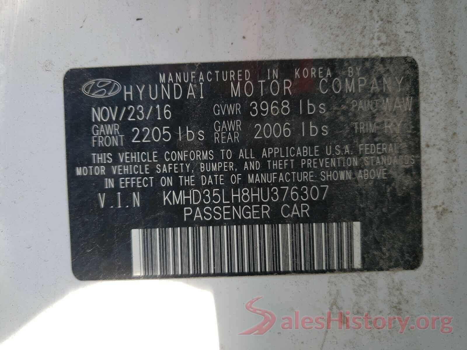 KMHD35LH8HU376307 2017 HYUNDAI ELANTRA