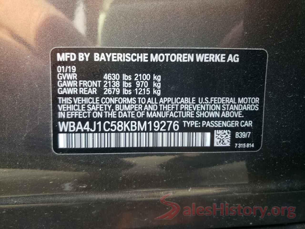 WBA4J1C58KBM19276 2019 BMW 4 SERIES