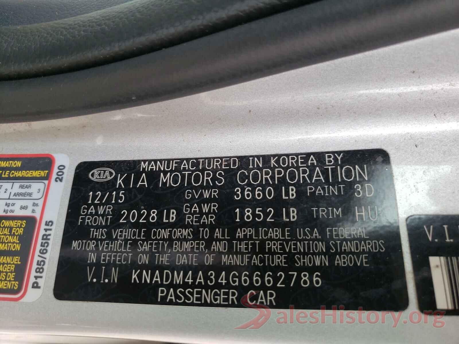 KNADM4A34G6662786 2016 KIA RIO