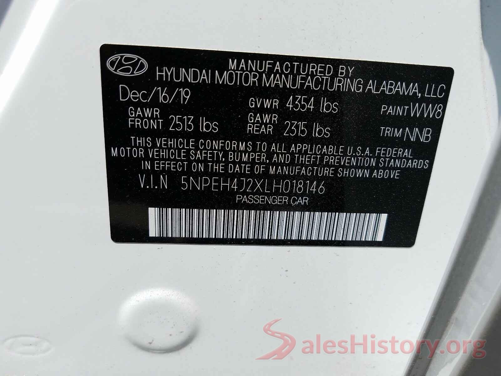 5NPEH4J2XLH018146 2020 HYUNDAI SONATA