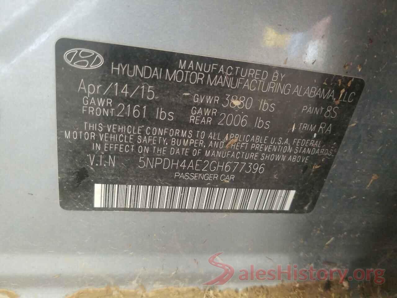 5NPDH4AE2GH677396 2016 HYUNDAI ELANTRA