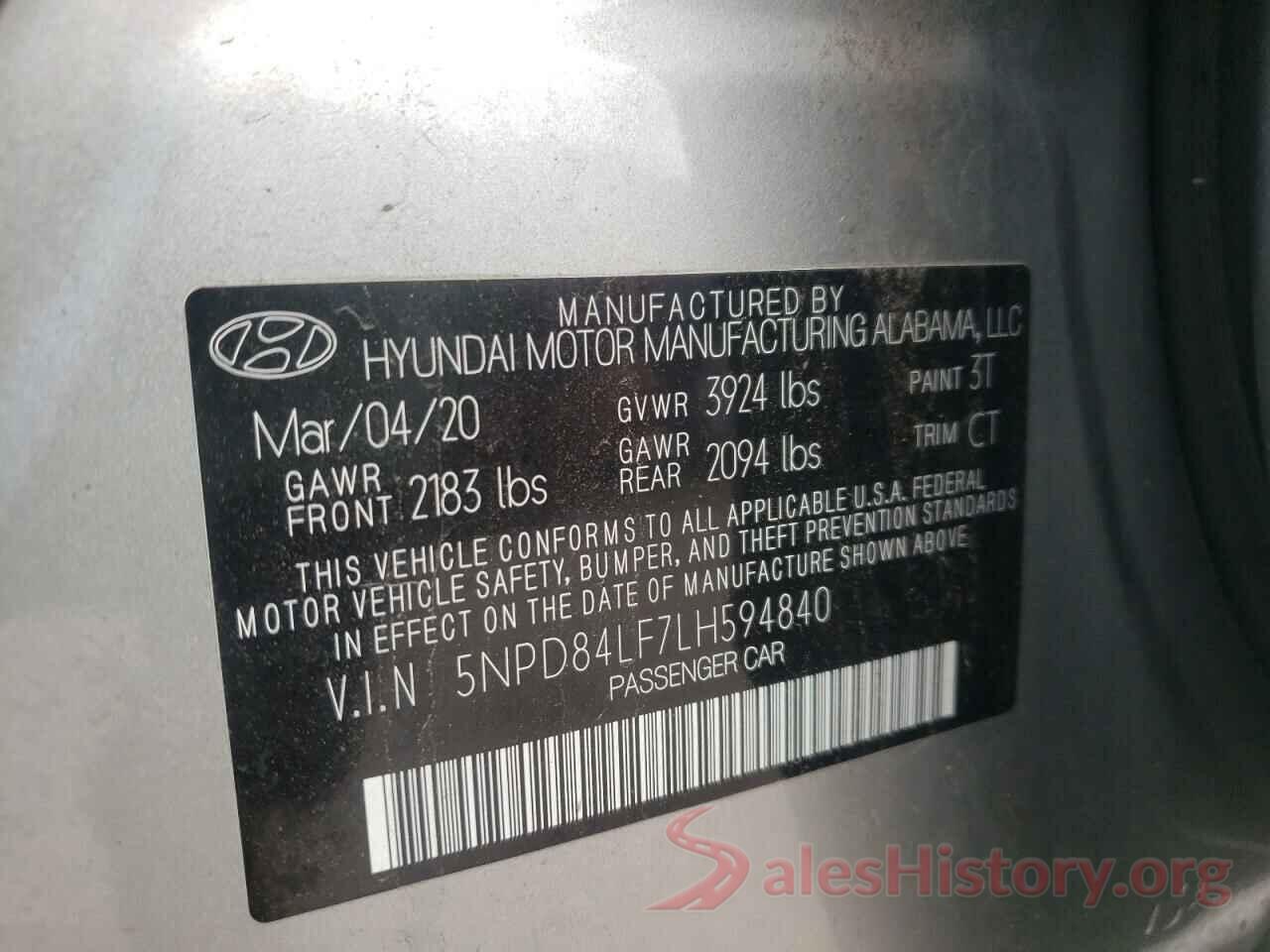 5NPD84LF7LH594840 2020 HYUNDAI ELANTRA