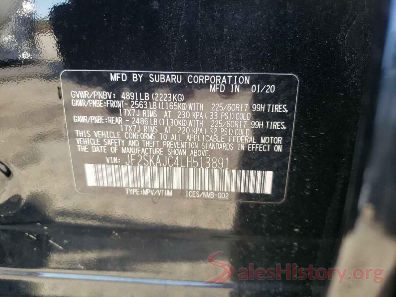 JF2SKAJC4LH513891 2020 SUBARU FORESTER