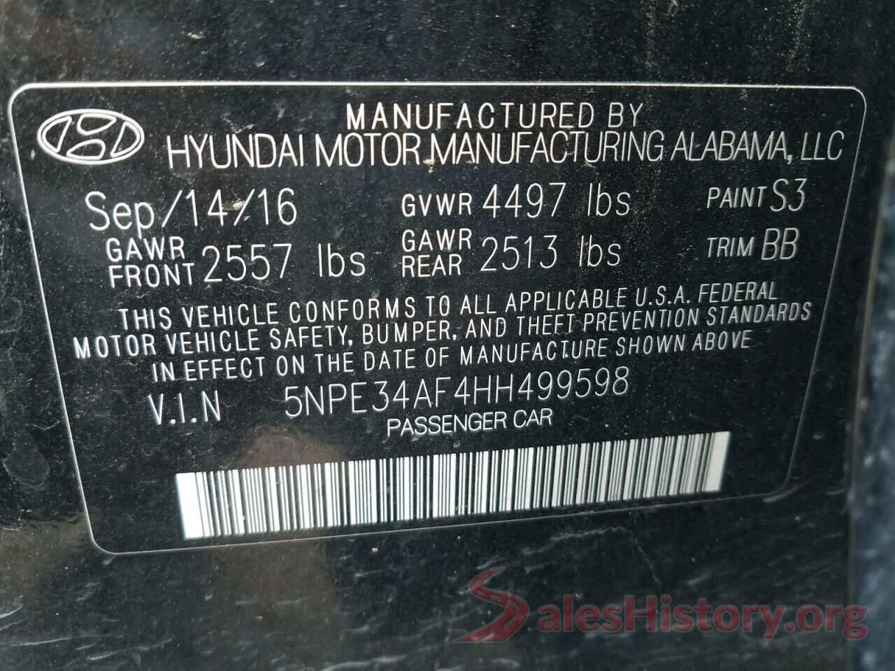 5NPE34AF4HH499598 2017 HYUNDAI SONATA