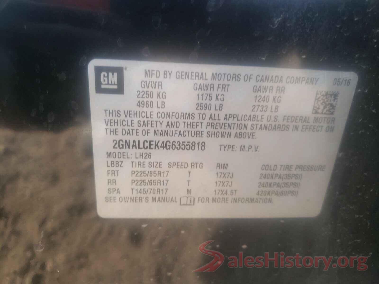 2GNALCEK4G6355818 2016 CHEVROLET EQUINOX