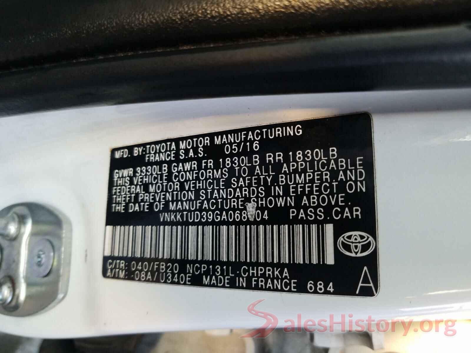 VNKKTUD39GA068904 2016 TOYOTA YARIS