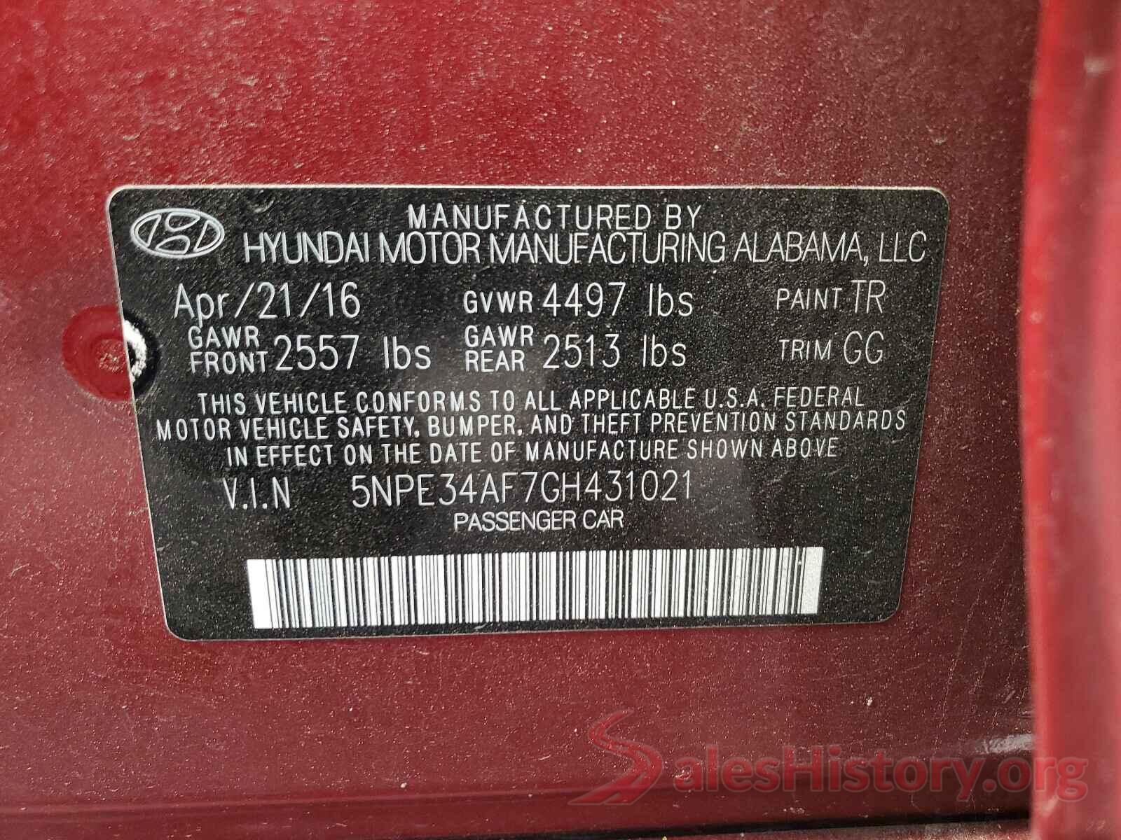 5NPE34AF7GH431021 2016 HYUNDAI SONATA