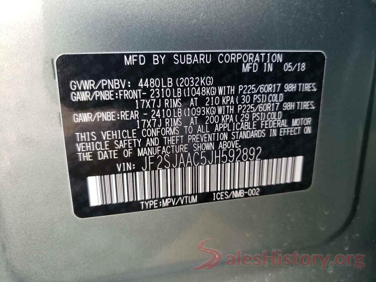 JF2SJAAC5JH592892 2018 SUBARU FORESTER