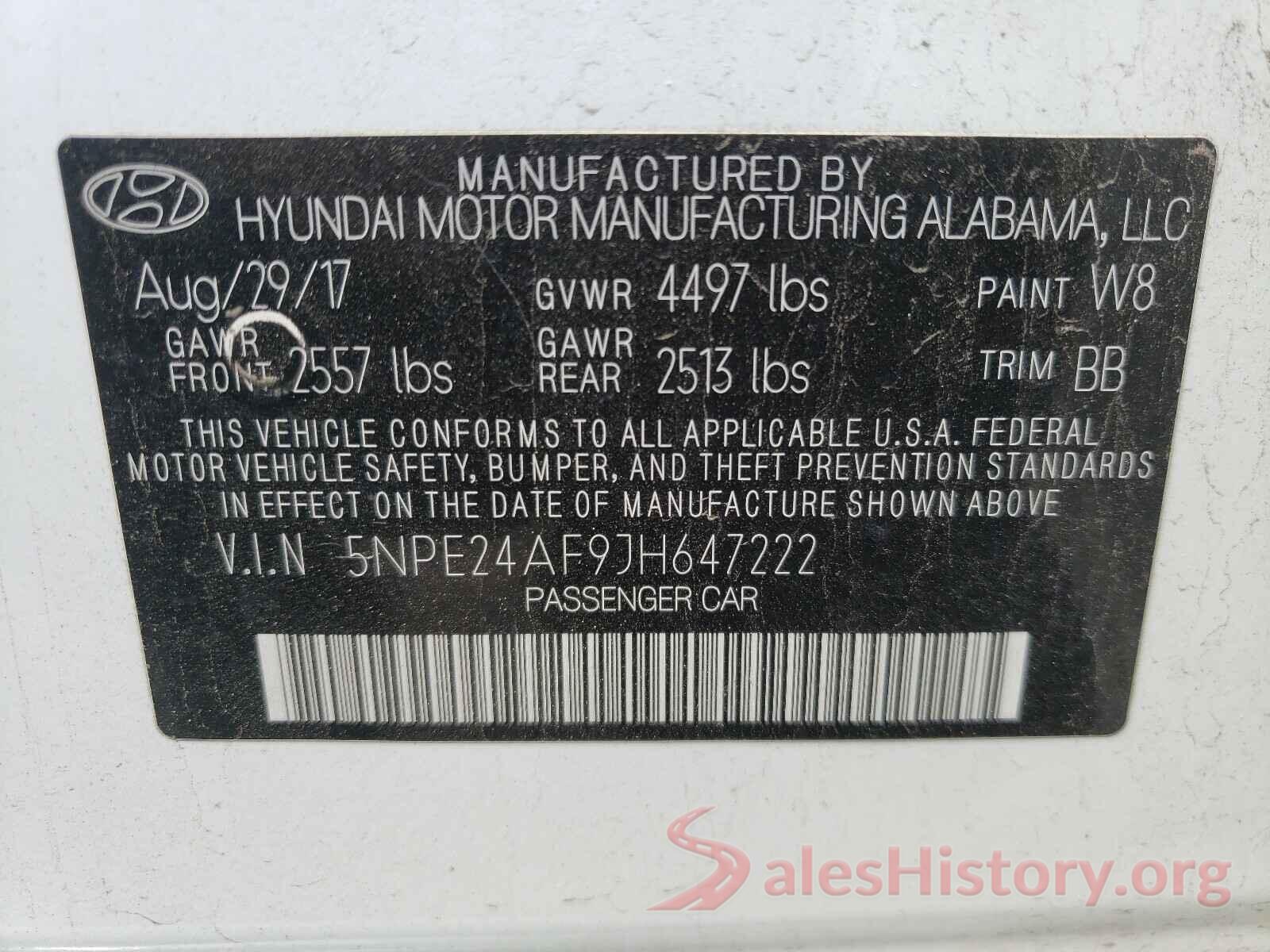 5NPE24AF9JH647222 2018 HYUNDAI SONATA