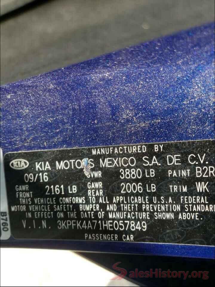 3KPFK4A71HE057849 2017 KIA FORTE