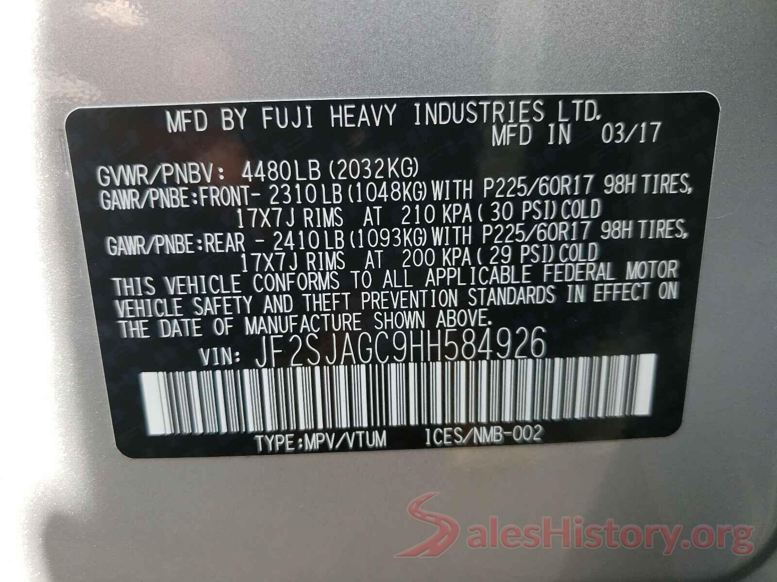 JF2SJAGC9HH584926 2017 SUBARU FORESTER