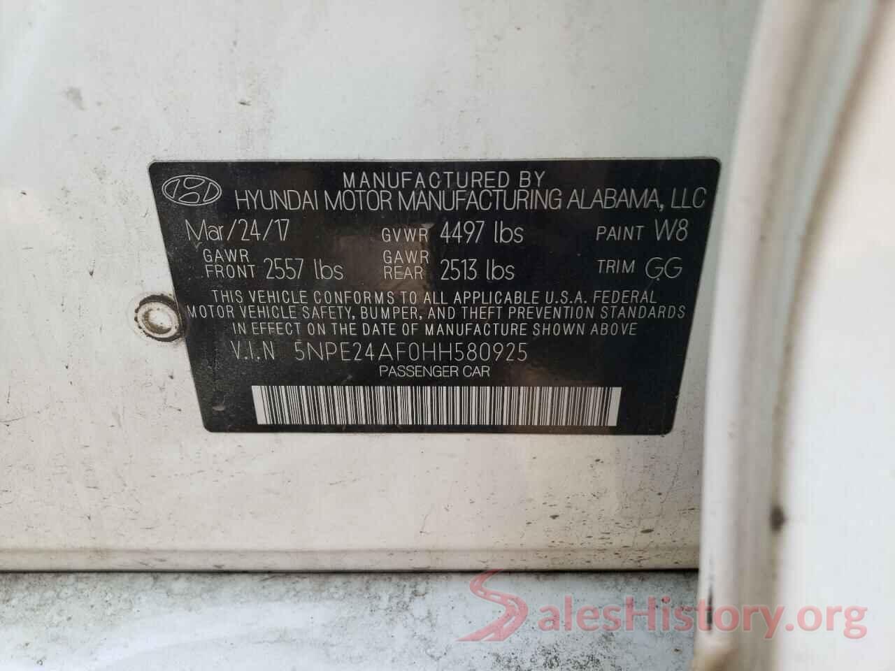 5NPE24AF0HH580925 2017 HYUNDAI SONATA