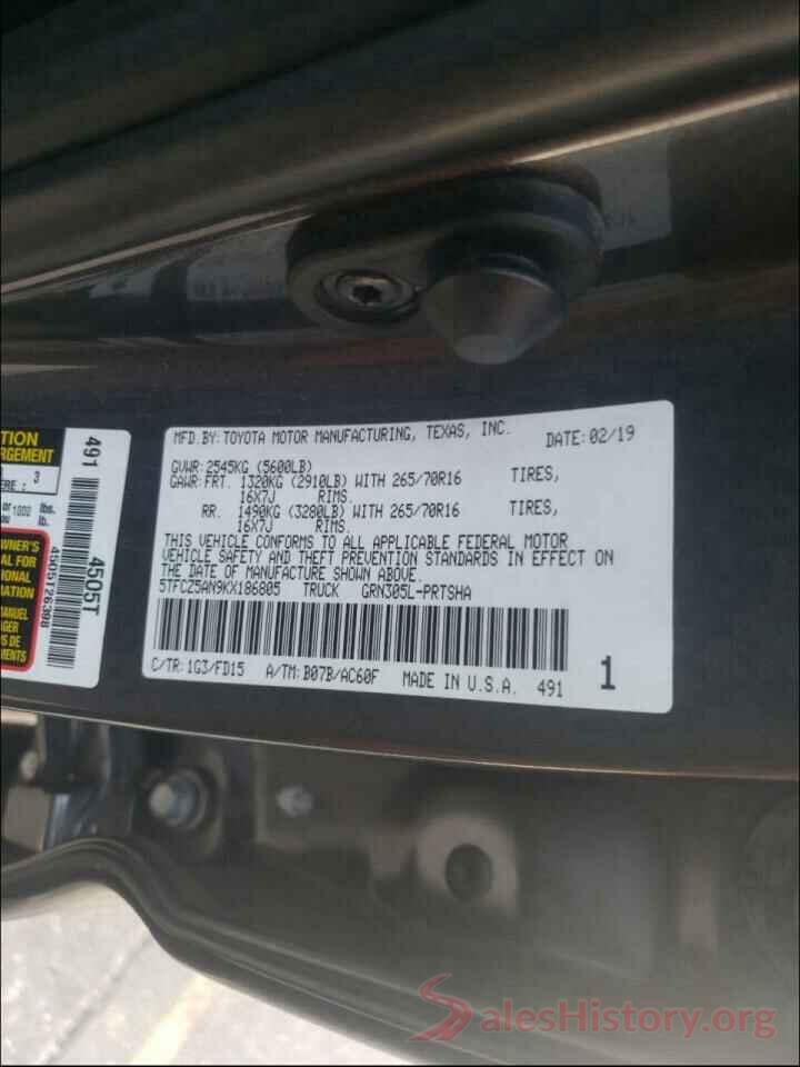 5TFCZ5AN9KX186805 2019 TOYOTA TACOMA