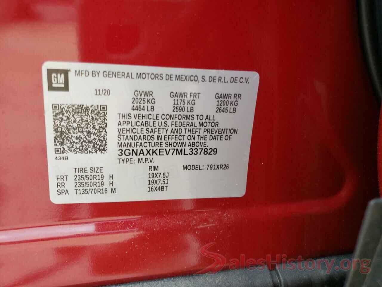 3GNAXKEV7ML337829 2021 CHEVROLET EQUINOX