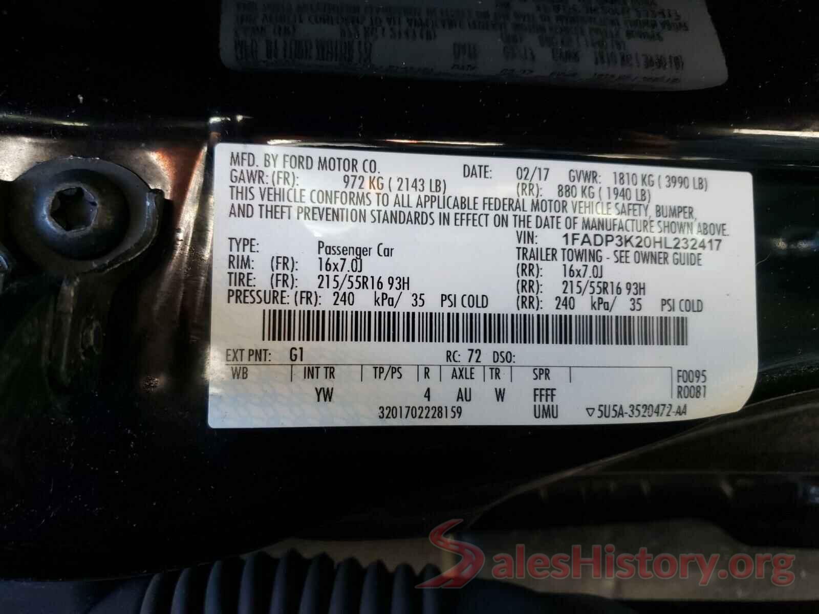 1FADP3K20HL232417 2017 FORD FOCUS