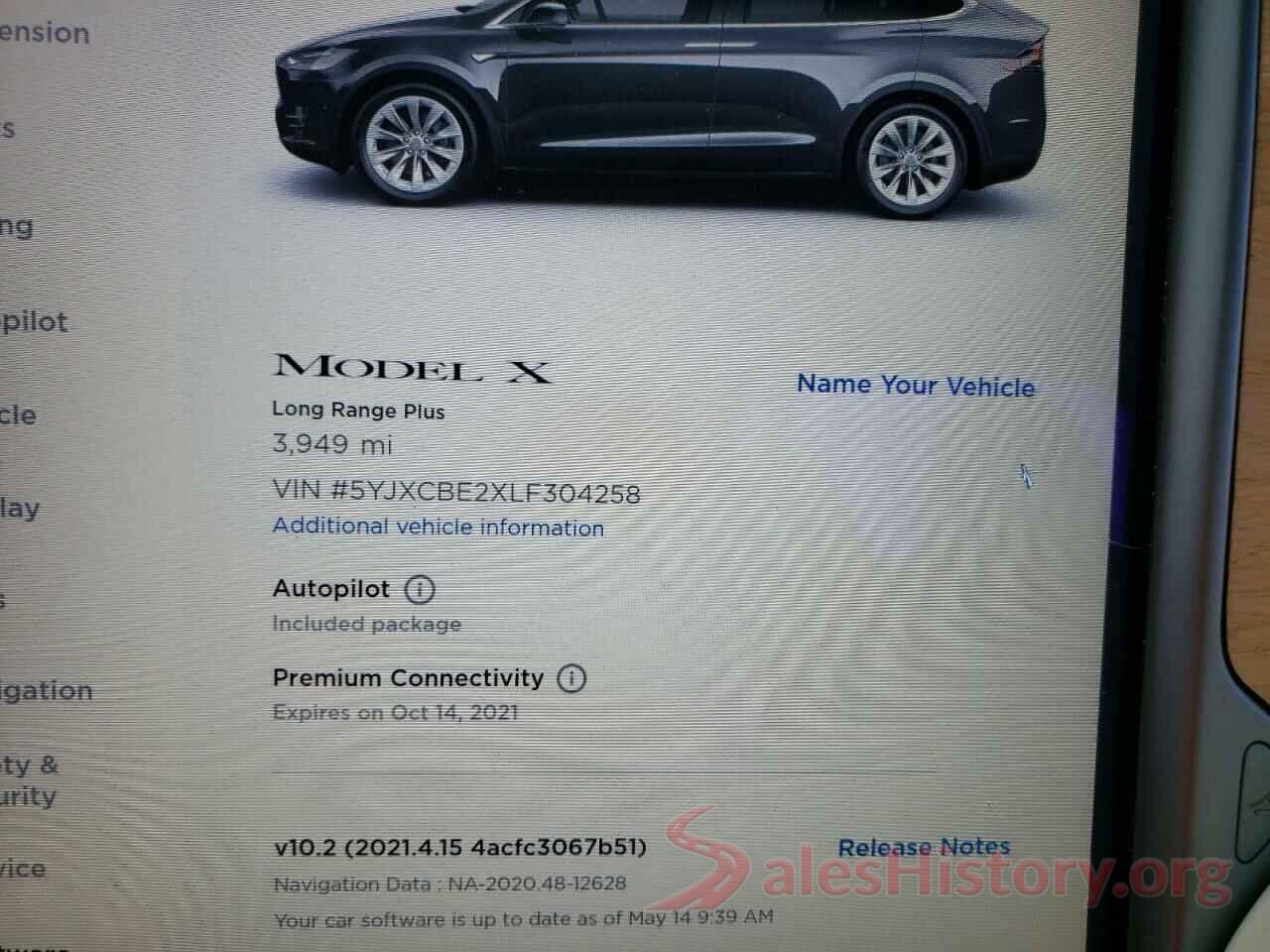 5YJXCBE2XLF304258 2020 TESLA MODEL X