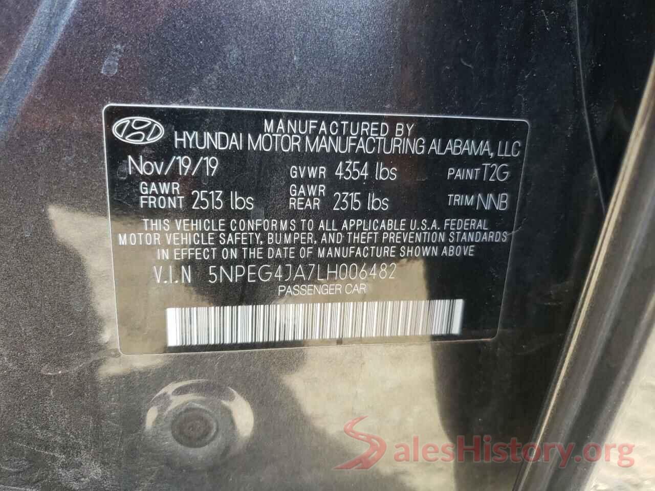 5NPEG4JA7LH006482 2020 HYUNDAI SONATA