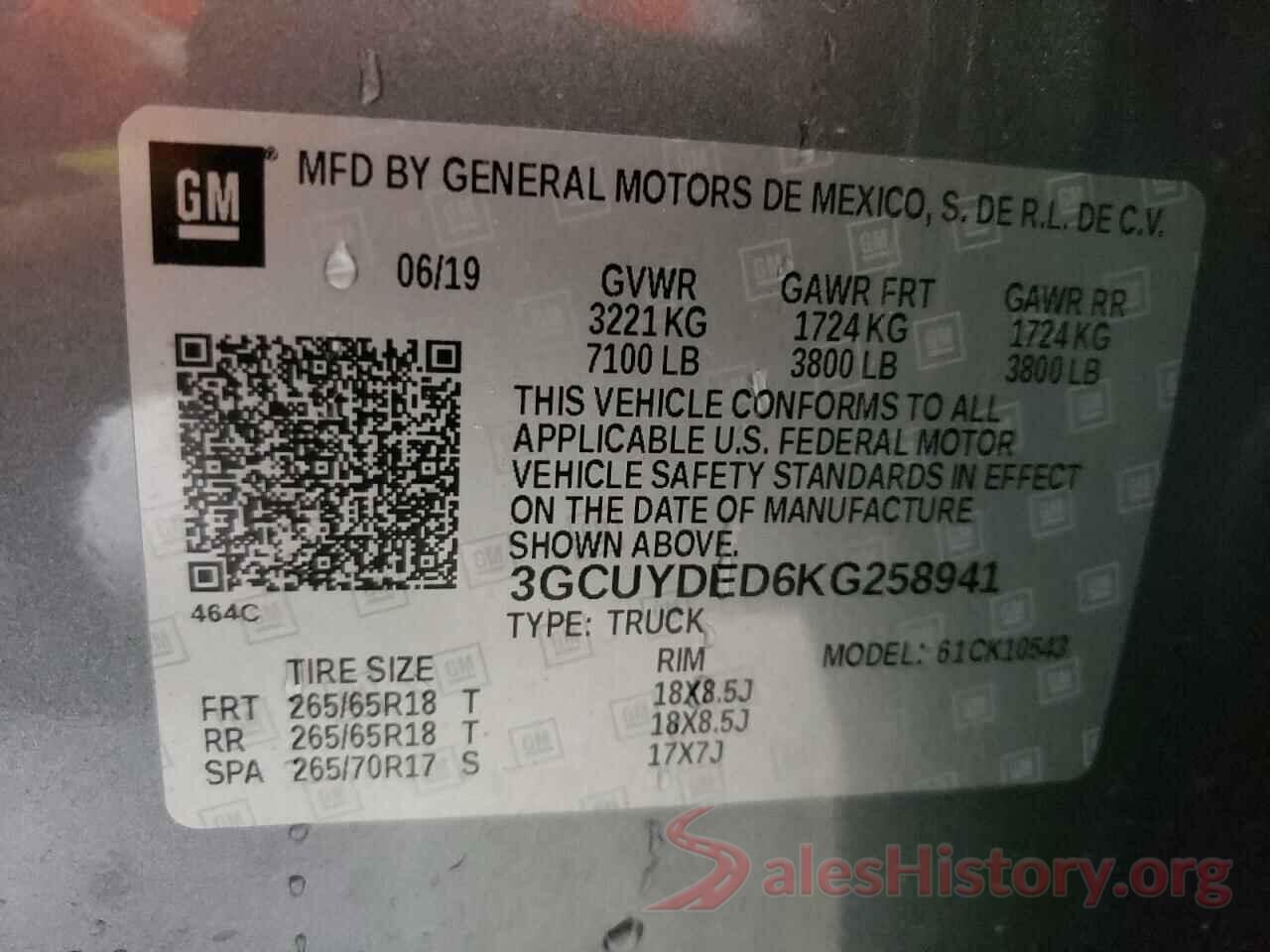 3GCUYDED6KG258941 2019 CHEVROLET SILVERADO